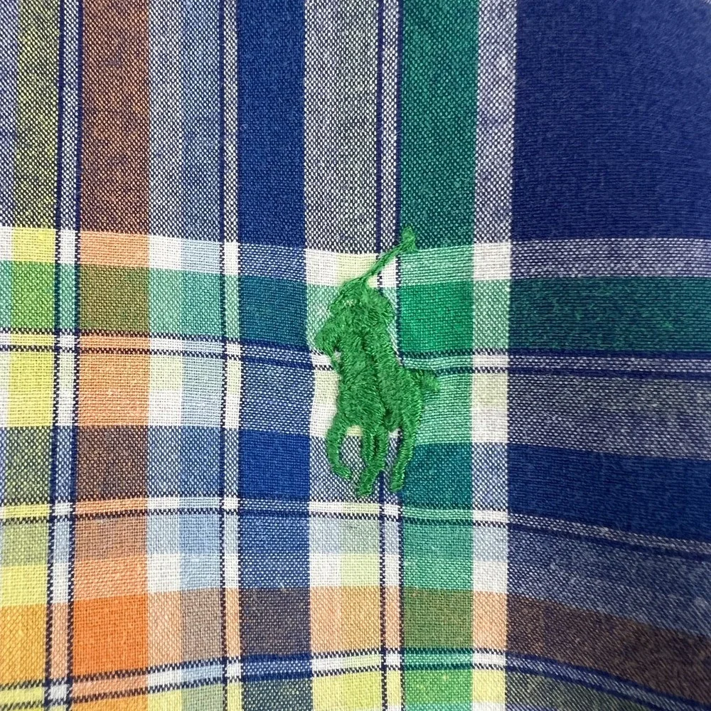 Ralph Lauren Shirt Youth Boys Large Blue Green Plaid Long Sleeve Button Down